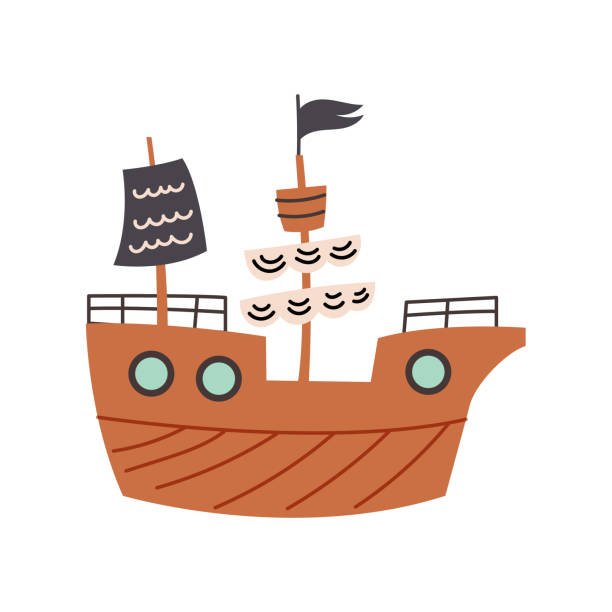 Wooden pirate ship Wooden pirate ship anchor point stock illustrations