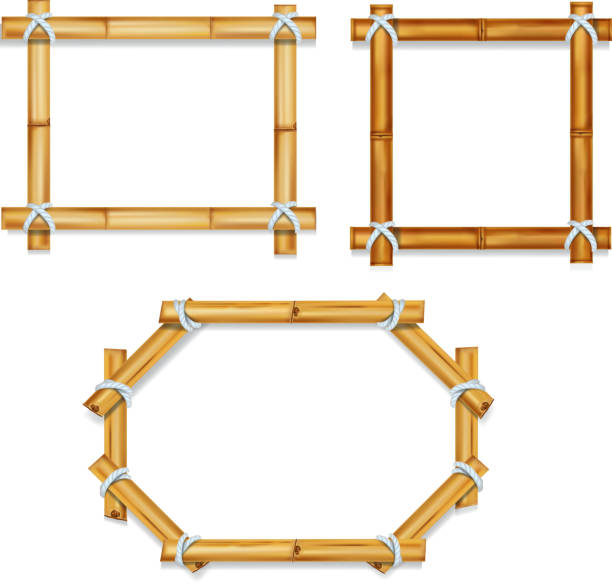 stockillustraties, clipart, cartoons en iconen met houten realistische bamboe frames vector illustratie - plankje plant touw