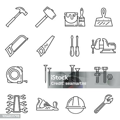 istock Woodwork, carpentry tools vector icons 1056831798