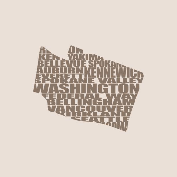 wort-wolke-karte des staates washington - bellingham stock-grafiken, -clipart, -cartoons und -symbole