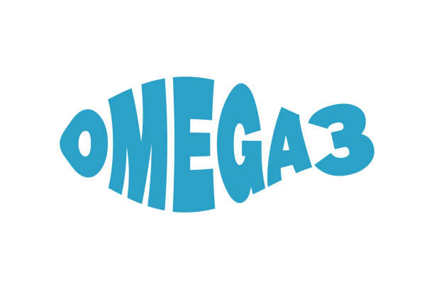 bildbanksillustrationer, clip art samt tecknat material och ikoner med word omega 3 i form av fisk. fiskolja hälsofördelar koncept. - omega 3