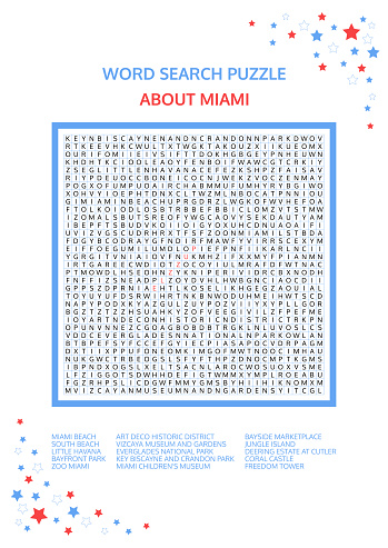 Word Search Puzzle Vector Game About Miami Worksheet For Adults