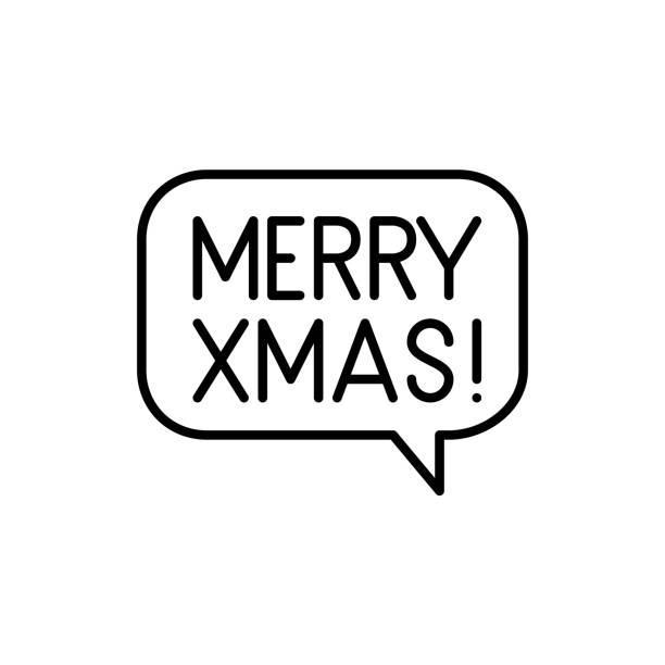 Words Merry Christmas on a speech bubble. Pixel perfect, editable stroke line art icon vector art illustration