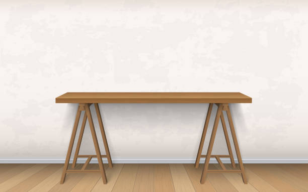 ilustrações, clipart, desenhos animados e ícones de mesa de trabalho escandinavo isolado - bancada de madeira branca