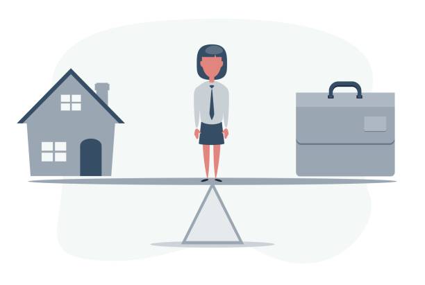 일과 삶의 균형. 가정 및 비즈니스 스케일 아이콘 - 일과 삶의 균형 stock illustrations