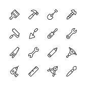 16 Work Tools Outline Icons.