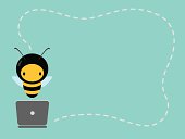 Illustration of a worker bee in front of a computer.