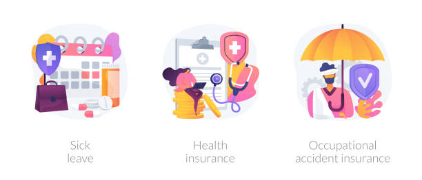 Worker healthcare system vector concept metaphors Workplace guarantees and perks. Financing employees diseases treatment. Sick leave, health insurance, occupational accident insurance metaphors. Vector isolated concept metaphor illustrations incentive illustrations stock illustrations