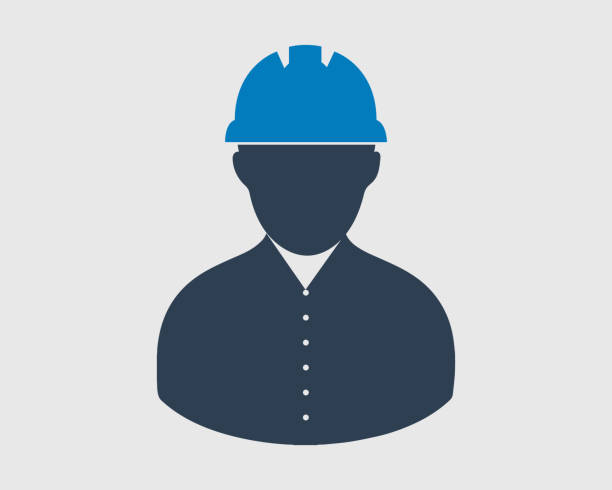 Worker Icon. Male symbol with helmet on head. Worker Icon. Male symbol with helmet on head. hardhat stock illustrations