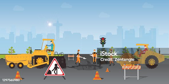 istock Workers change the asphalt, repair the road surface. 1297565980