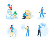 Repair and cleaning service workers.  Flat style modern vector illustration.