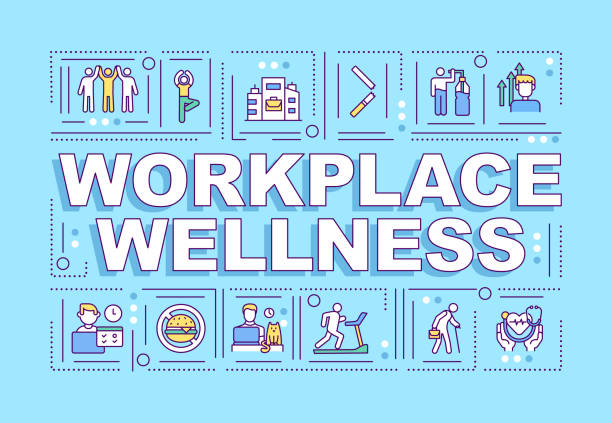 Workplace wellness word concepts banner Workplace wellness word concepts banner. Support healthy behavior between employees. Infographics with linear icons on blue background. Isolated typography. Vector outline RGB color illustration entrepreneur borders stock illustrations