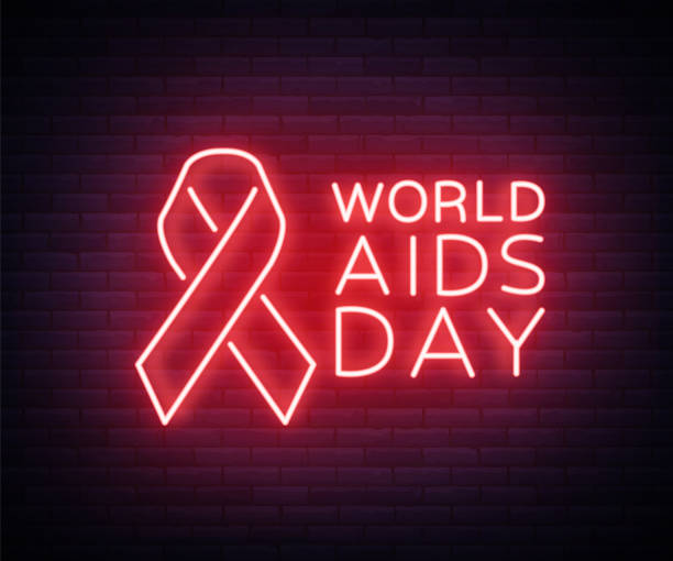World AIDS Day, December 1, Red tape for HIV infection with text. Vector illustration in a neon style. Neon sign, a symbol for your projects World AIDS Day, December 1, Red tape for HIV infection with text. Vector illustration in a neon style. Neon sign, a symbol for your projects. world aids day stock illustrations