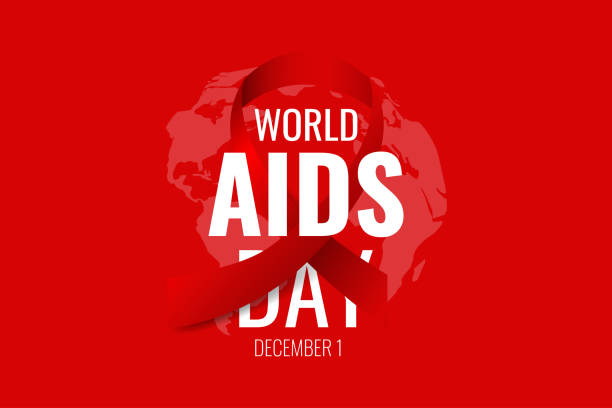 World Aids Day poster, banner, placard. 1st December. Red Ribbon on red globe background.  Concept design with text. Vector illustration  world aids day stock illustrations