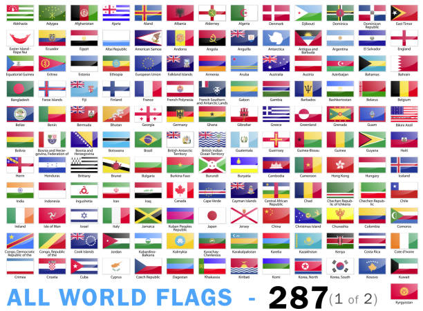 dünya tüm bayraklar - komple toplama - 287 öğeleri - bölüm 1 2 - bayrak stock illustrations