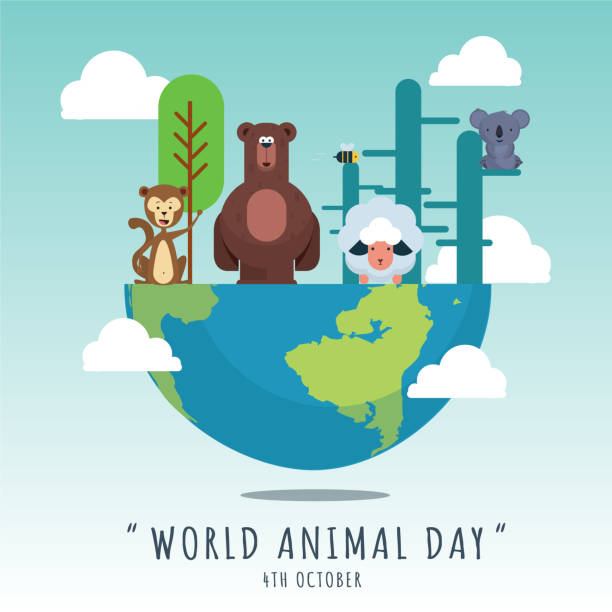 World Animal Day banner, 4th October, wildlife poster with animal illustrations, vector World Animal Day banner, 4th October, wildlife poster with cute animal illustrations, vector international dog day stock illustrations