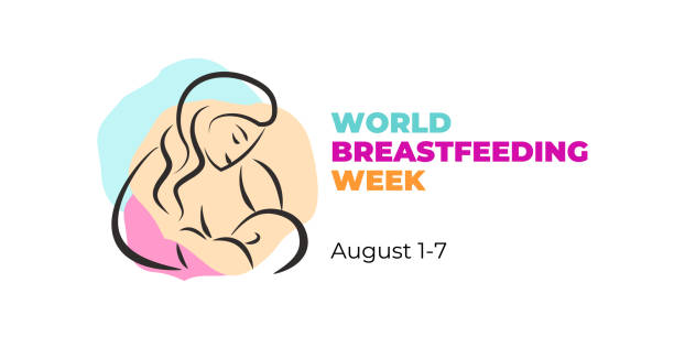 World Breastfeeding Week. Observed from August 1-7. Vector banner, poster, card for social networks and media. Logo of a mother nursing a baby. Pastel color. Support for Breastfeeding concept. World Breastfeeding Week. Observed from August 1-7. Vector banner, poster, card for social networks and media. Logo of a mother nursing a baby. Pastel color. Support for Breastfeeding concept breastfeeding stock illustrations