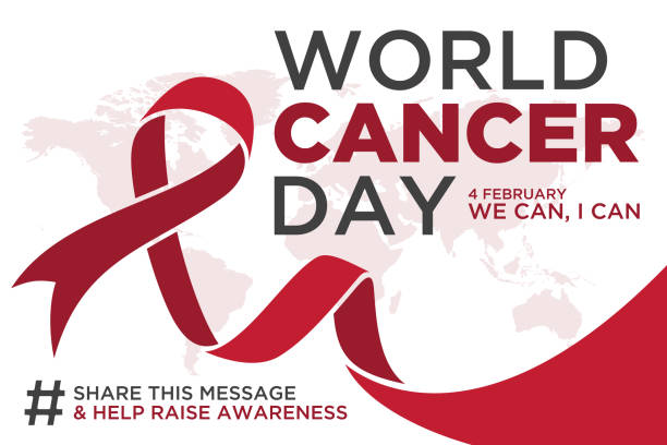ilustrações de stock, clip art, desenhos animados e ícones de world cancer day lettering element design with red color ribbon on white background - world cancer day