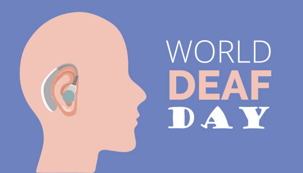 всемирный день глухих в последнее воскресенье сентября концепции вектора. ралли, семинар и различные глухих информационно-пропагандистск� - hearing aid stock illustrations