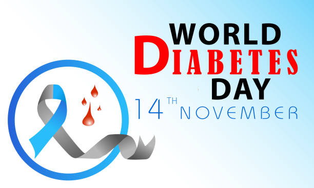 World Diabetes Day Banner Vector Design For World Diabetes Day With Blue And Grey Color Ribbon national diabetes month stock illustrations