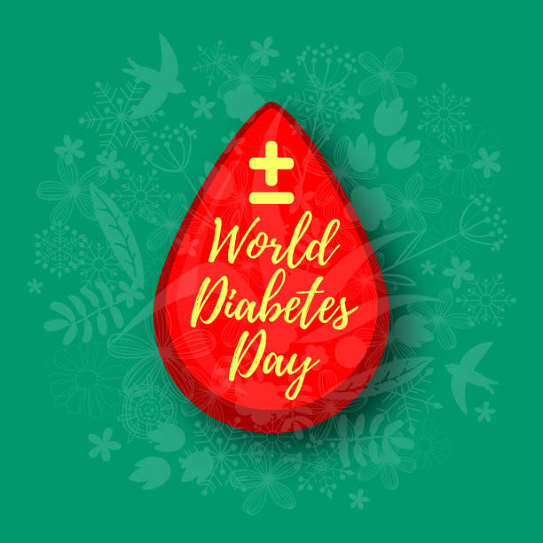 World Diabetes Day. Blood drop and floral background World Diabetes Day. Blood drop and floral background with flowers and birds. Medical illustration. Health care national diabetes month stock illustrations