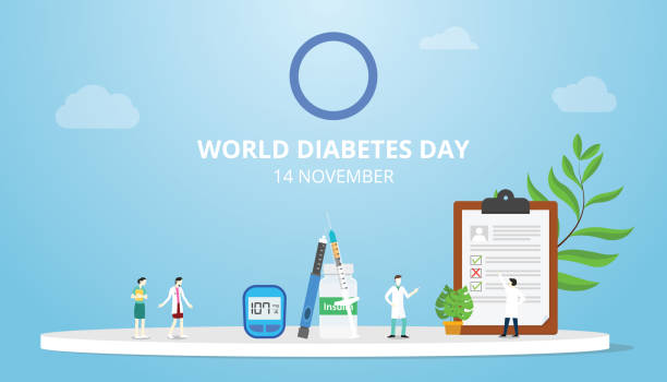 world diabetes day concept on 14 november with people doctor and medical record world diabetes day concept on 14 november with people doctor and medical record with modern flat style vector diabetes awareness month stock illustrations