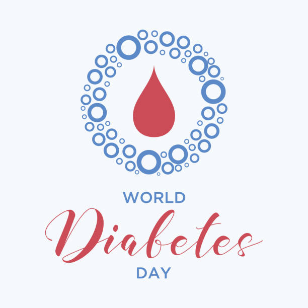 World Diabetes Day greeting card with a Blue circle and blood droplet World Diabetes Day greeting card with a Blue circle and blood droplet. Concept design of the day of diabetes. Vector illustration EPS.8 EPS.10 diabetes awareness month stock illustrations