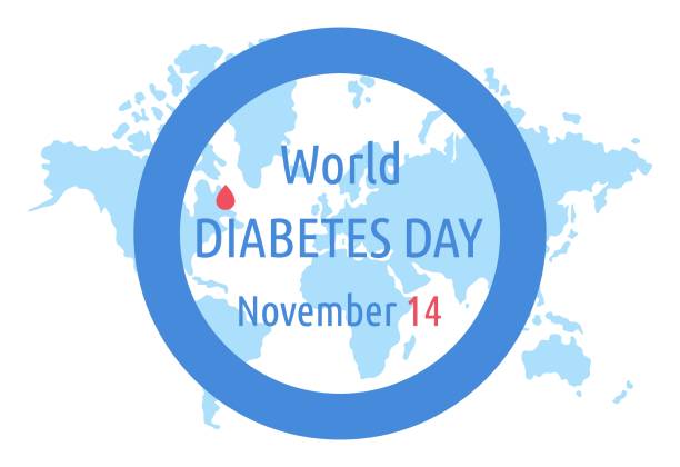 World Diabetes day. Vector poster. Symbol blue circle with blood drop and world map. November 14 World Diabetes day. Vector poster. Symbol blue circle with blood drop and world map. November 14. national diabetes month stock illustrations