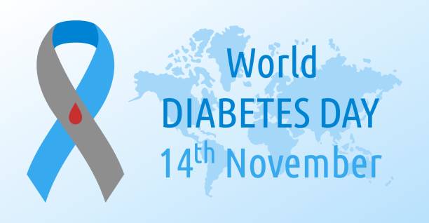 World Diabetes day. Vector poster. Symbol diabetes awareness ribbon with blood drop and world map. November 14 World Diabetes day. Vector poster. Symbol diabetes awareness ribbon with blood drop and world map. November 14 national diabetes month stock illustrations