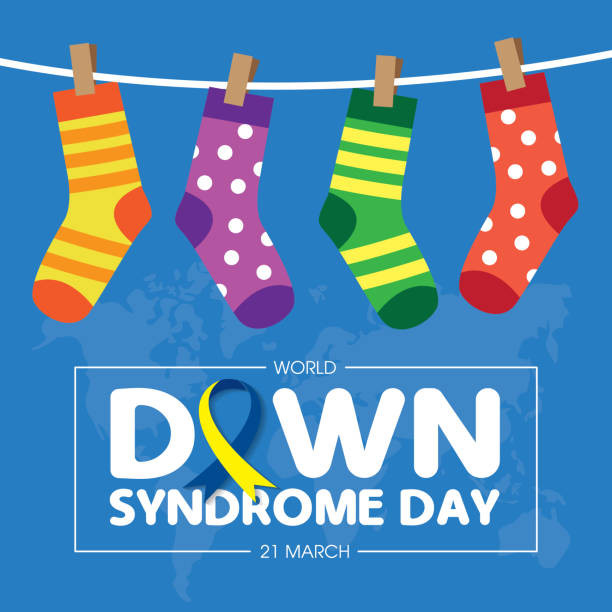 World Down Syndrome Day on 21 march, a Down Syndrome Awareness day vector illustration.  sock stock illustrations