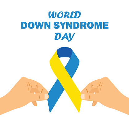 World Down Syndrome Day With Blue Yellow Color Awareness Ribbon Stock ...