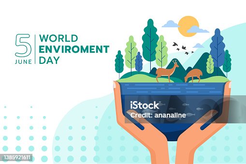 istock world environment day - hand hold care the environment on earth consists of water, tree, mountains and animals vector design 1385921611