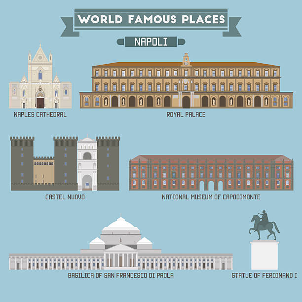 world famous place. italy. napoli. geometric icons of buildings - napoli 幅插畫檔、美工圖案、卡通及圖標