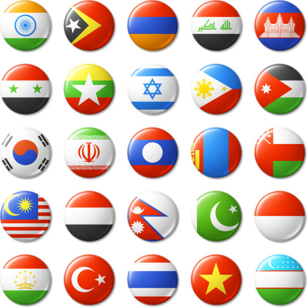 world flags round badges, magnets. asia. - 印尼國旗 幅插畫檔、美工圖案、卡通及圖標