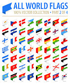 World Flags - Vector Isometric Label Flat Icons - Part 2 of 4