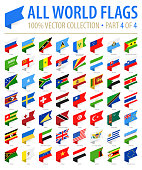 World Flags - Vector Isometric Label Flat Icons - Part 4 of 4