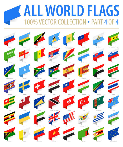 世界旗幟-向量等距標籤平面圖標-4 部分4 - 國旗 插圖 幅插畫檔、美工圖案、卡通及圖標