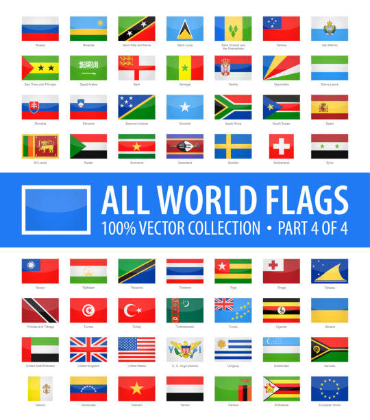 세계 플래그-벡터 사각형 광택 아이콘-제 4 부 4 - uae flag stock illustrations