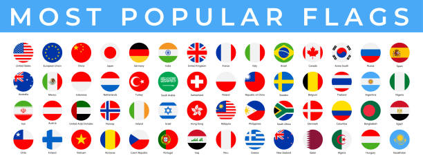 ilustrações, clipart, desenhos animados e ícones de bandeiras mundiais - ícones planos redondos vetoriais - mais populares - bandeira