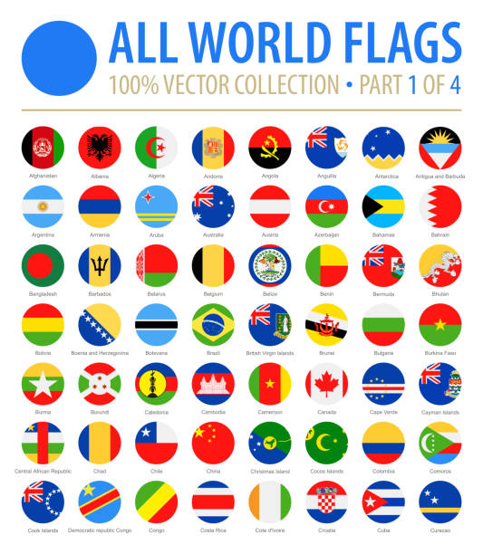 ilustraciones, imágenes clip art, dibujos animados e iconos de stock de banderas del mundo - vector icons planas redondeos - parte 1 de 4 - flag