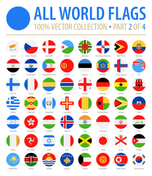 世界の旗 - ベクトルラウンドフラットアイコン - パート2/4 - 国旗点のイラスト素材／クリップアート素材／マンガ素材／アイコン素材