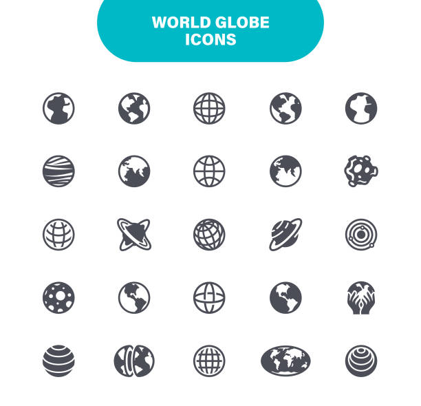 dünya küre simgeleri. set, globe, map, navigation, world map, global business gibi simgeleri içerir - globe stock illustrations