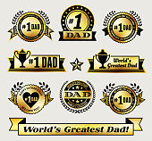 World Greatest #1 Dad gold icon badge set