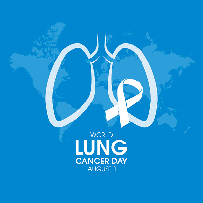 White awareness ribbon, human lungs and world map silhouette icon vector. August 1. Important day