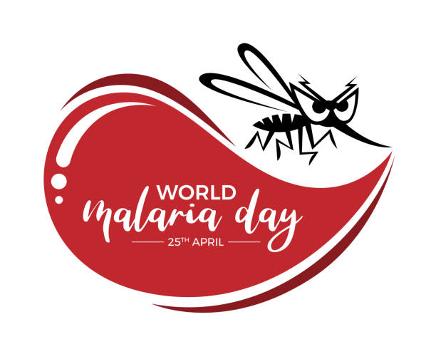 stockillustraties, clipart, cartoons en iconen met wereld malaria dag banner met zwarte mug cartoon teken en grote rode druppel bloed vector ontwerp - malaria