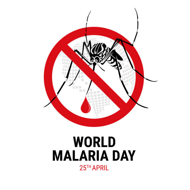 stockillustraties, clipart, cartoons en iconen met wereld malaria dag met muggen drinken druppel bloed in rode stop teken vector ontwerp - malaria