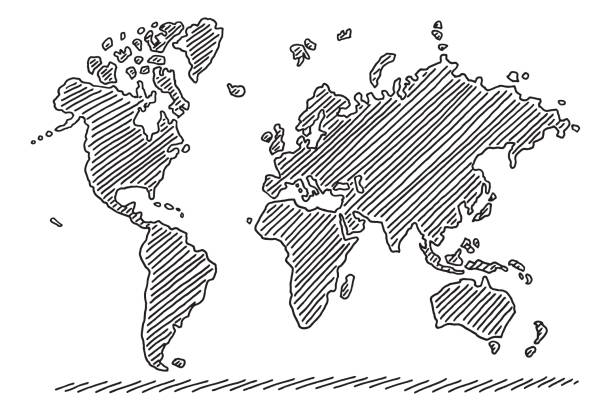 World Map Drawing Hand-drawn vector drawing of a World Map. Black-and-White sketch on a transparent background (.eps-file). Included files are EPS (v10) and Hi-Res JPG. map drawings stock illustrations