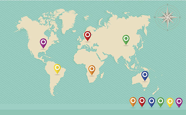 mapa świata, geo położenie styków, wiatr róży eps10 plik wektorowy. - south africa stock illustrations