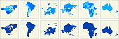 World Map Geography Deatiled Vector Illustration in Blue. Individual continents included.