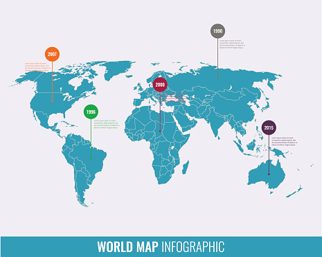 World map infographic template. All countries are selectable